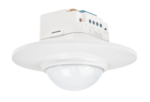 Motion detector, 230 V, 14 m, round, for flush-mounting box, white