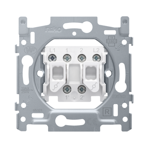 Base for a double two-way switch, 10 A, screw terminals