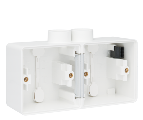 Splashproof double horizontal surface-mounting box with one double M20 ...