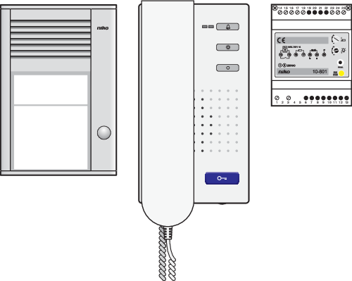 Audiokit met opbouwbuitenpost met één beldrukknop, voeding en binnenpo