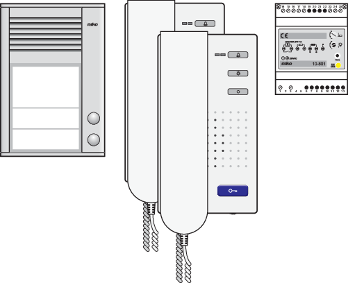 Audiokit met opbouwbuitenpost met twee beldrukknoppen, voeding en twee