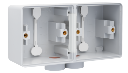 Splashproof double horizontal surface-mounting box with one double M20 ...
