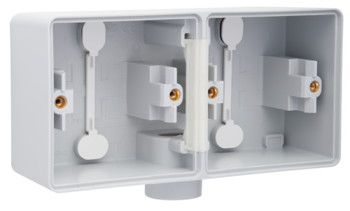 Splashproof double horizontal surface-mounting box with one M20