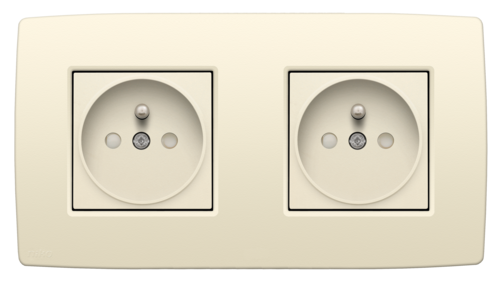 Double horizontal socket outlet with pin earthing and shutters