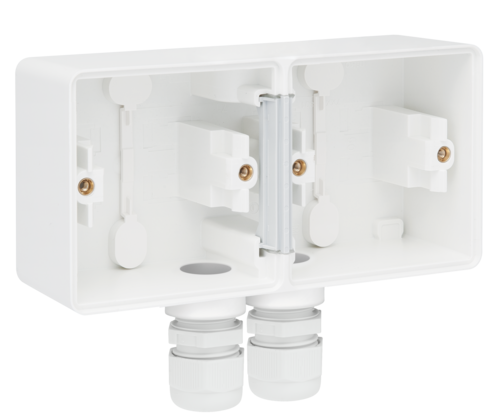 Splashproof double horizontal surface-mounting box with one double M20 ...