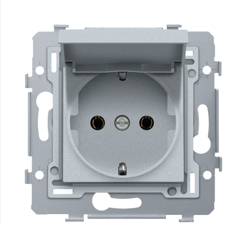 Socket outlet 71x71 with side earthing, hinged cover, base and ...