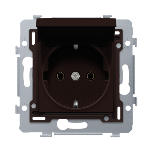 Socket outlet 71x71 with side earthing, hinged cover, plug-in terminals ...