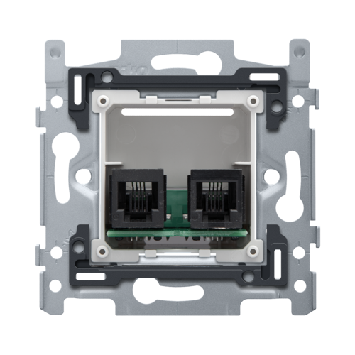 Base for telephone socket outlet with 2 RJ11 contacts in parallel ...