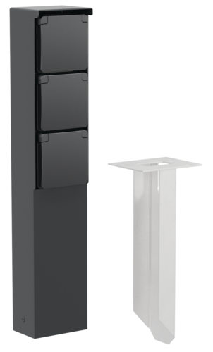 Individual External Socket Post Splashproof garden post with threefold socket outlet, pin earthing and ...