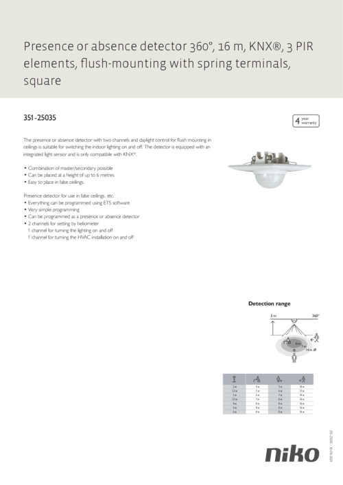 Presence detector, KNX®, 2 channels, 14 m, for flush mounting