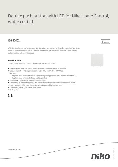 Double push button with LED for Niko Home Control, white coated