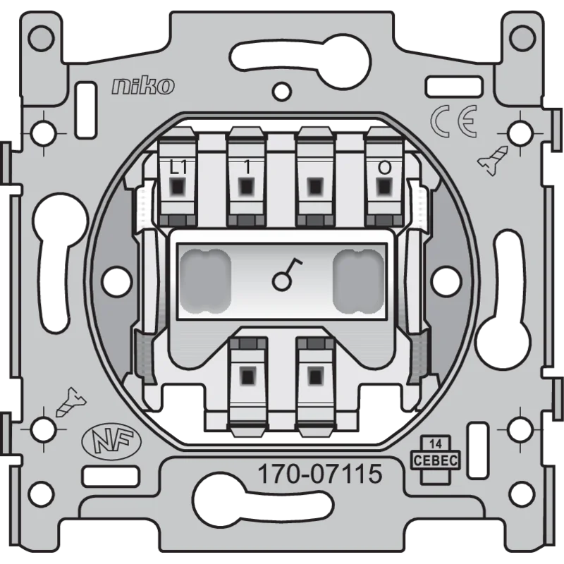 Base for single-pole control switch with 3 connection terminals