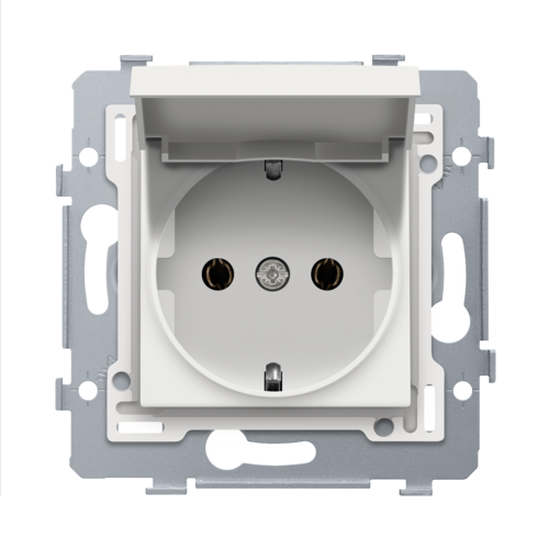 Socket outlet 71x71 with side earthing, hinged cover, base and ...