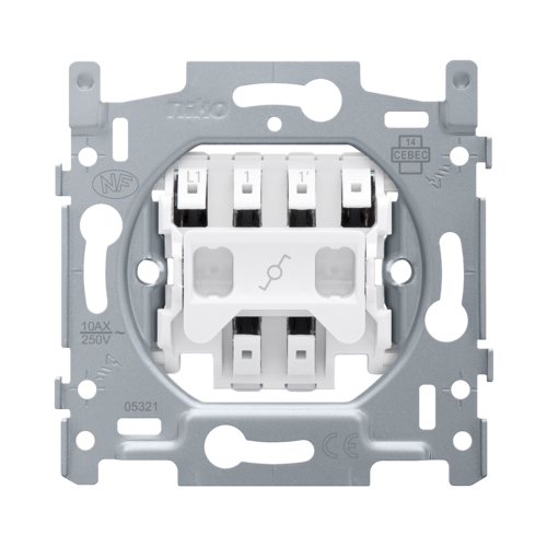 Base for a two-way switch or two-way pull switch 10 A, plug-in terminals