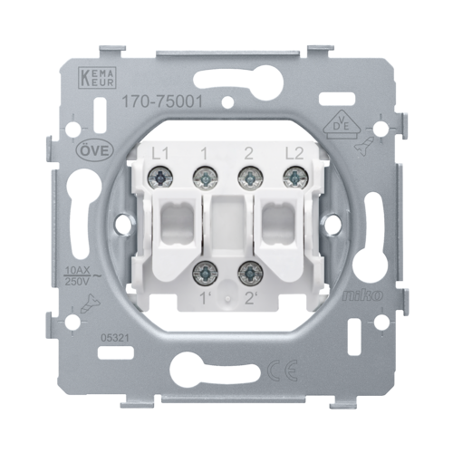 Socket for a double N.O. or N.C. push button, 10 A/250 Vac, screw terminals