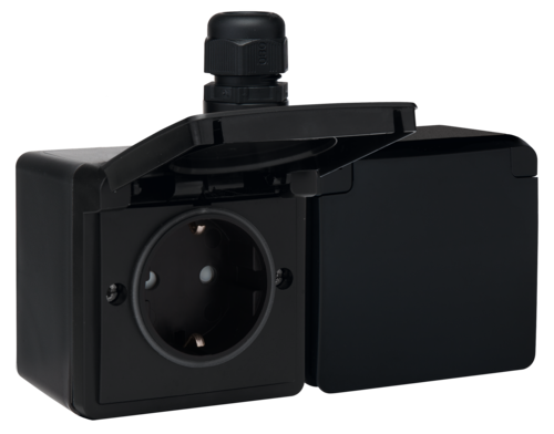 Splashproof double horizontal surface-mounting socket outlet 16 A/250 ...